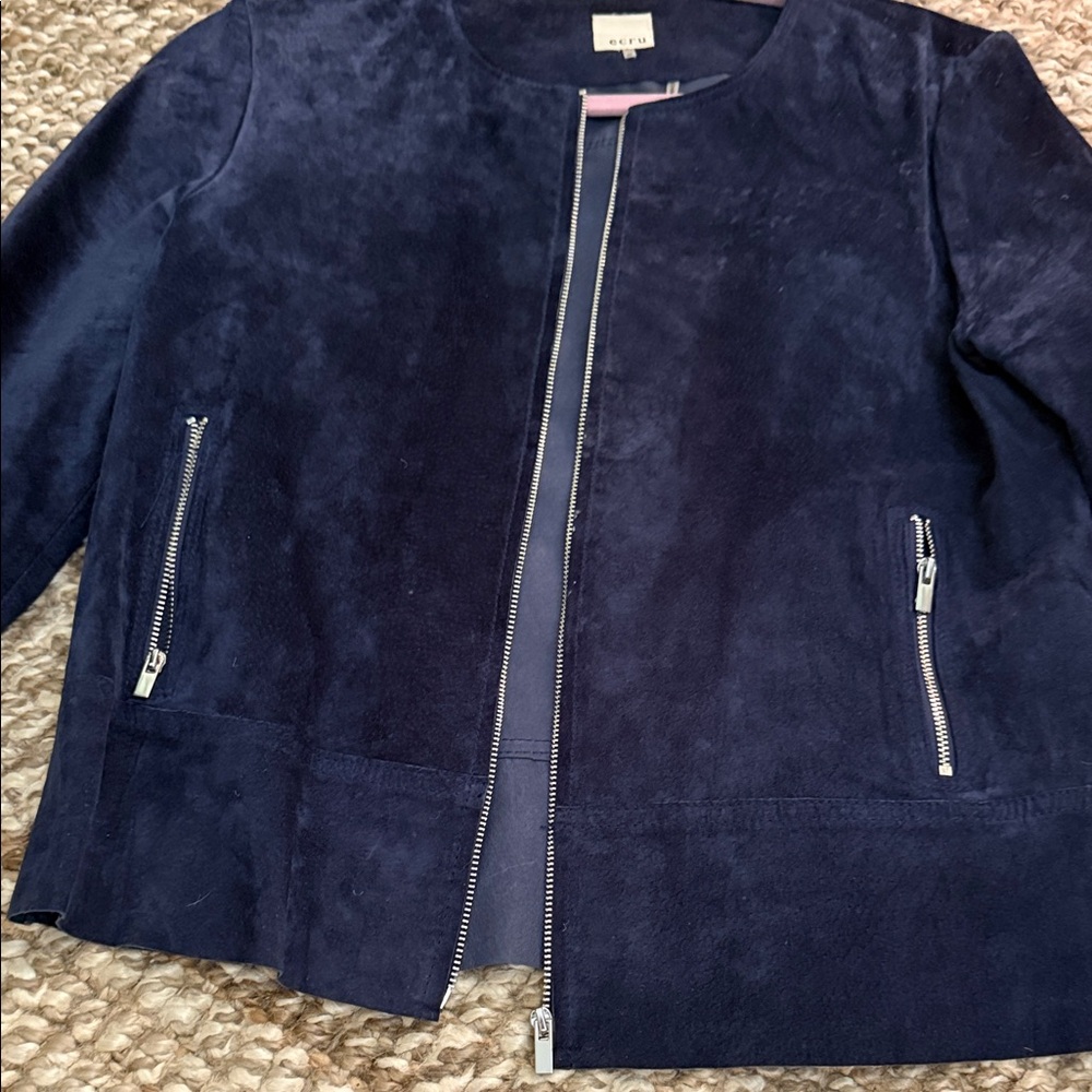 ECRU Navy Suede Zip Jacket